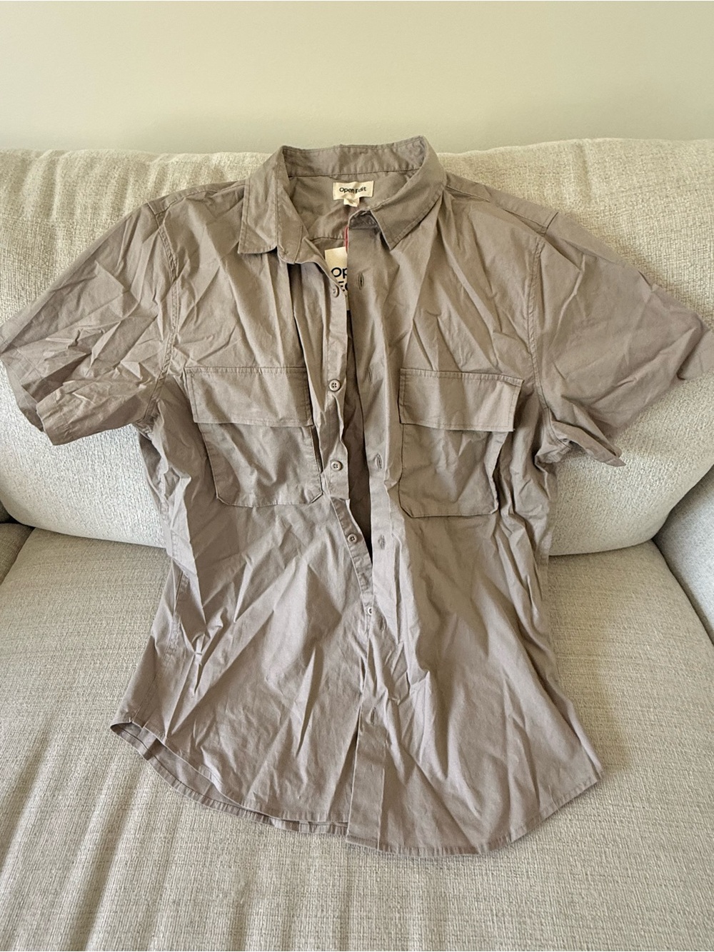 Kids Short-Sleeve Button Front Shirt in Taupe
